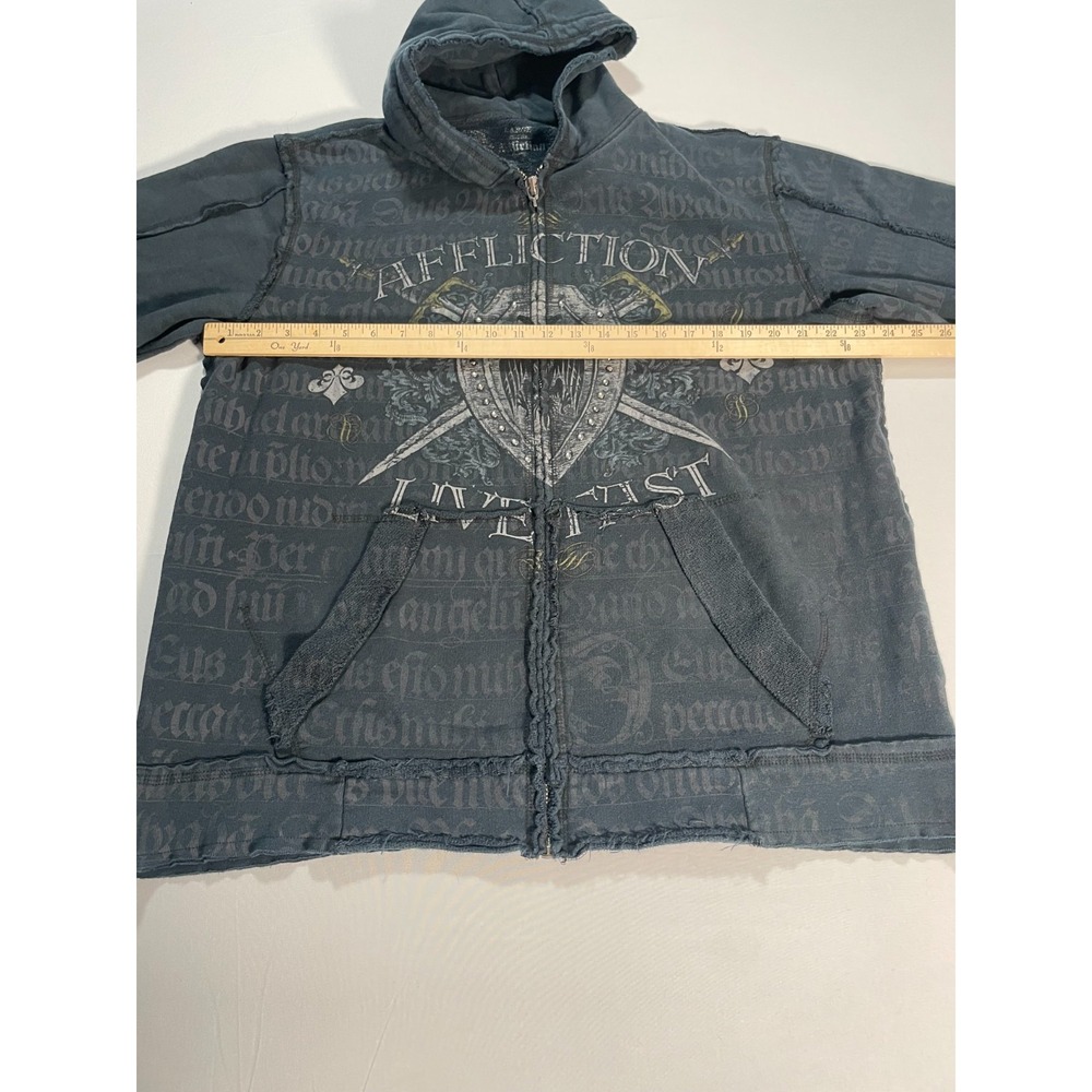 Y2K Affliction Vintage Goth‎ Knight Crusades USA Made Zip Up Hoodie Men's Size L - Picture 6 of 16